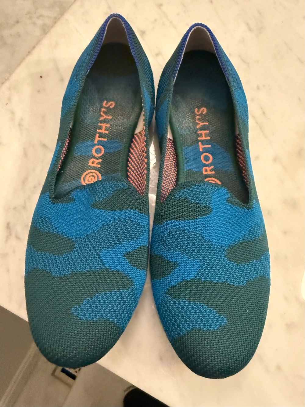 Rothy's Blue and Teal Knit special edition Camouflage Slip-On Flats